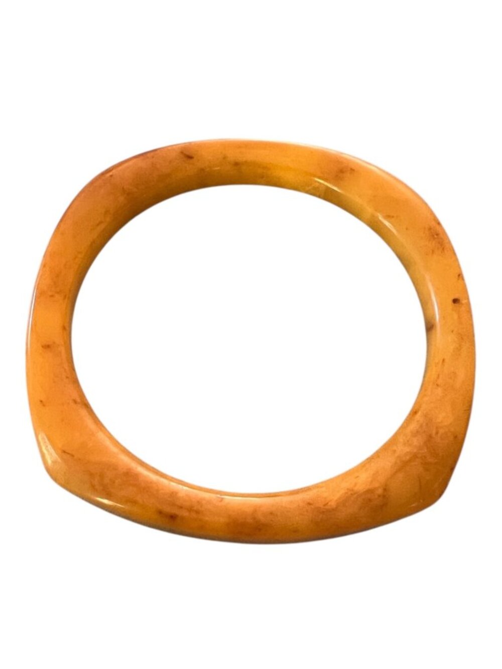 Vintage Marbled Butterscotch Bakelite Bangle, Square Corner Carved Bracelet